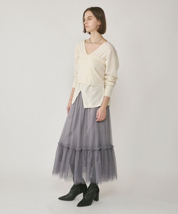 GRACE CONTINENTAL ラメチュールギャザースカート グレー