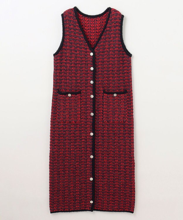 GRACE CONTINENTAL バイカラージャガードニットワンピース レッド