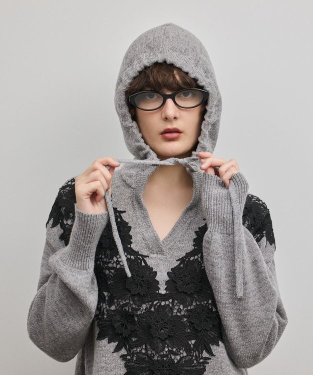 GRACE CONTINENTAL ケミカルレースニットワンピース グレー