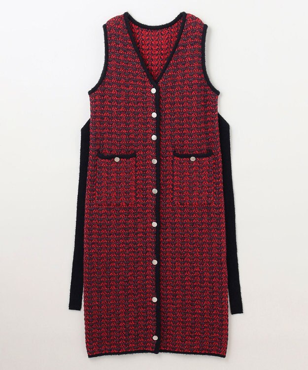 GRACE CONTINENTAL バイカラージャガードニットワンピース レッド