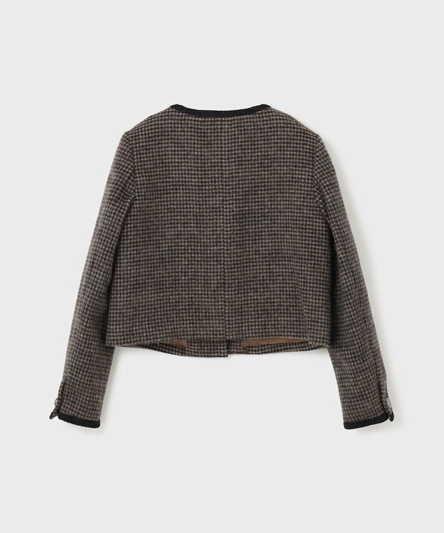 GRACE CONTINENTAL シャギーチェックノーカラージャケット ブラウン