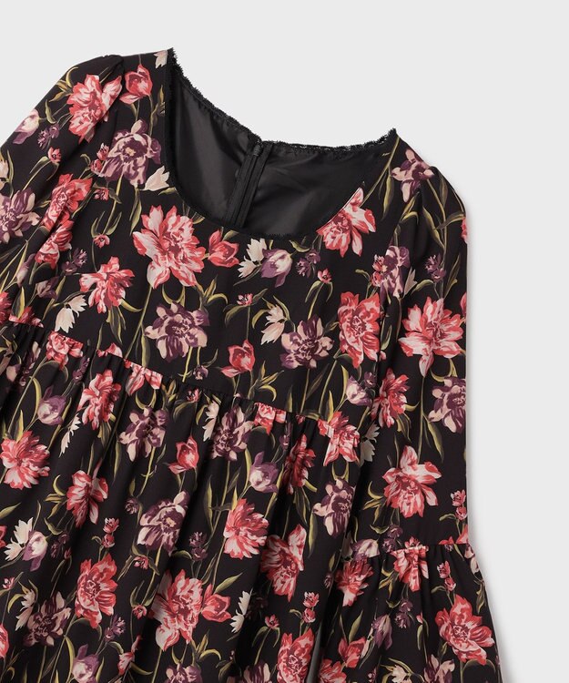 GRACE CONTINENTAL ボタニカルプリントティアードワンピース ブラック