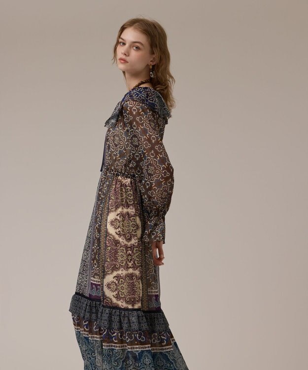 GRACE CONTINENTAL ペイズリープリントドレス カーキ