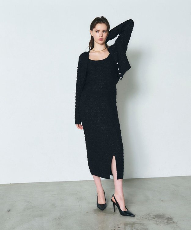 GRACE CONTINENTAL ラメツイードニットキャミ ブラック