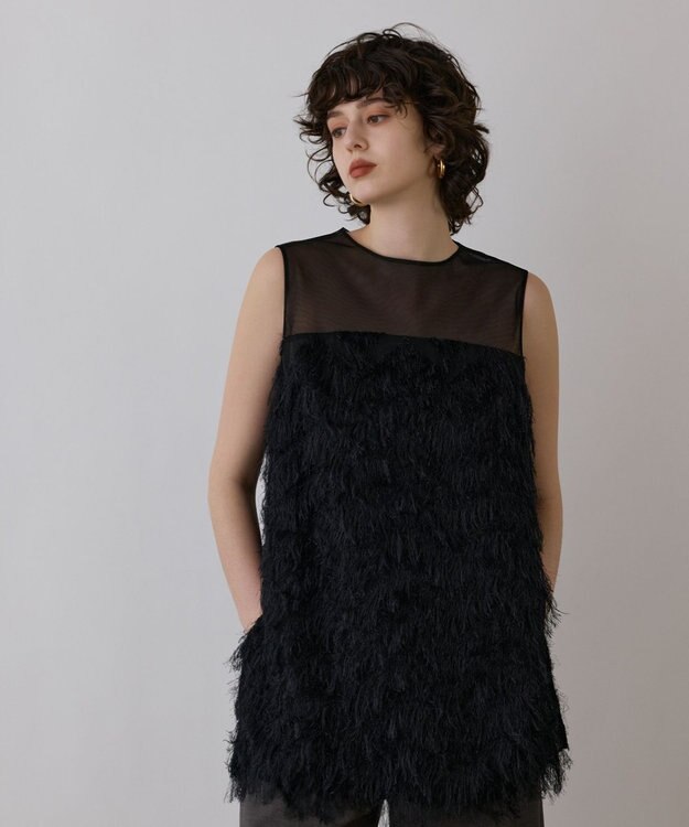 GRACE CONTINENTAL シアーフリンジノースリーブ ブラック