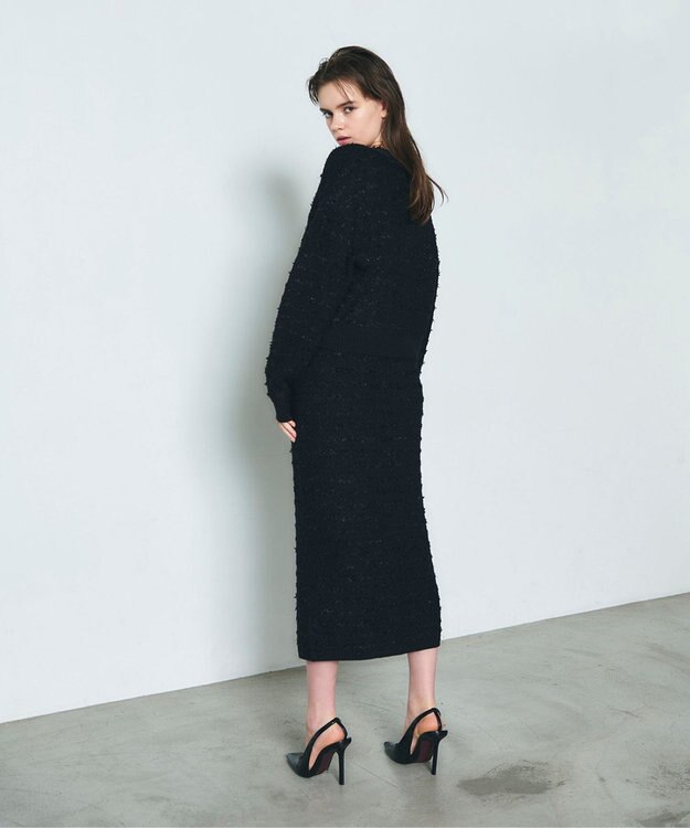 GRACE CONTINENTAL ラメツイードニットカーディガン ブラック