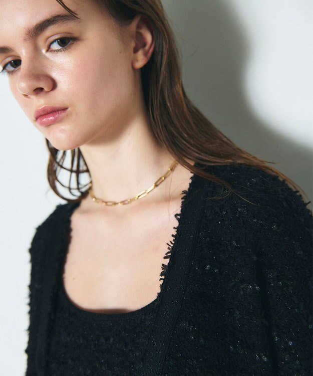 GRACE CONTINENTAL ラメツイードニットカーディガン ブラック