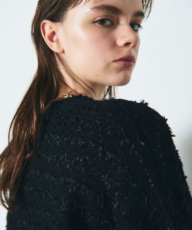 GRACE CONTINENTAL ラメツイードニットカーディガン ブラック