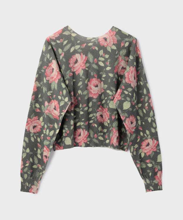 GRACE CONTINENTAL ローズプリントニットカーディガン ブラック