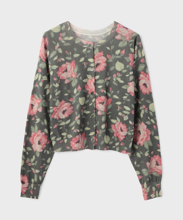 GRACE CONTINENTAL ローズプリントニットカーディガン ブラック