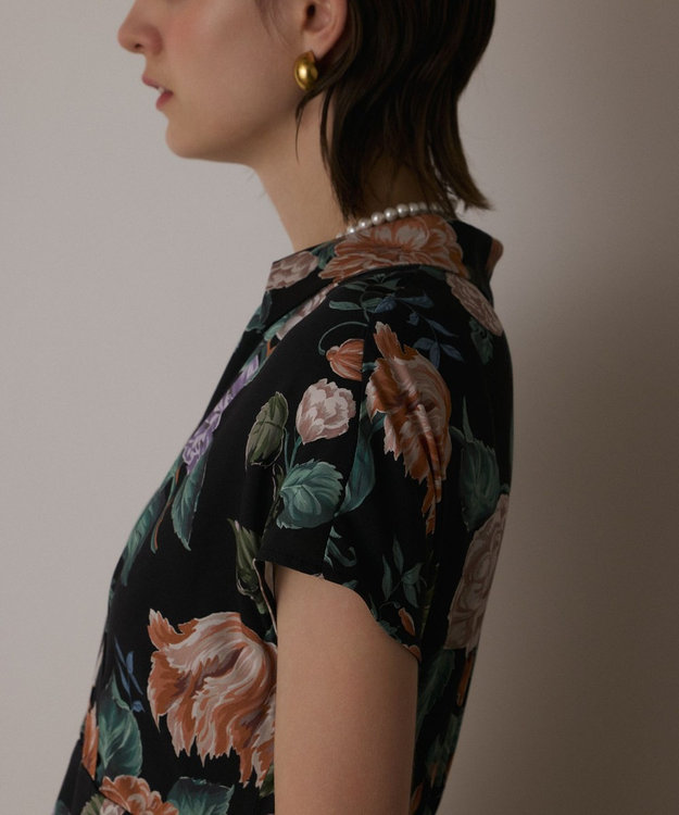 GRACE CONTINENTAL アンティークフラワープリントワンピース ブラック