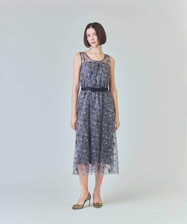 GRACE CONTINENTAL スペースembチュールドレス グレー