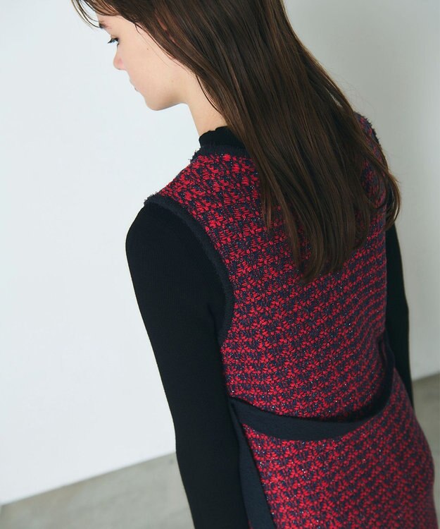 GRACE CONTINENTAL バイカラージャガードニットワンピース レッド