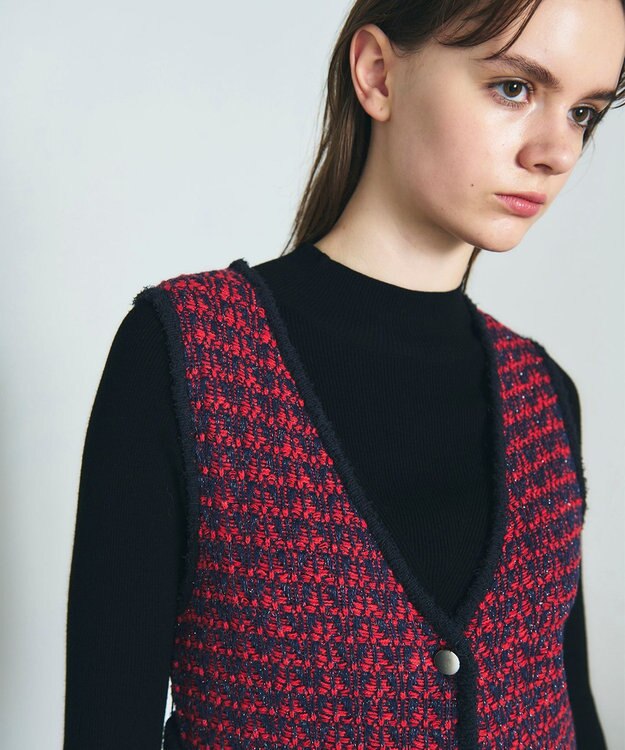 GRACE CONTINENTAL バイカラージャガードニットワンピース レッド