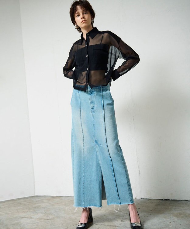 GRACE CONTINENTAL デニムタイトロングスカート サックス