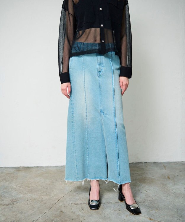 GRACE CONTINENTAL デニムタイトロングスカート サックス