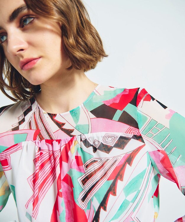 GRACE CONTINENTAL アールデコリゾートプリントワンピース ピンク