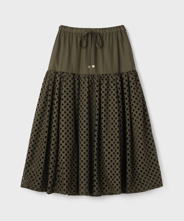 GRACE CONTINENTAL メッシュカットワークスカート カーキ