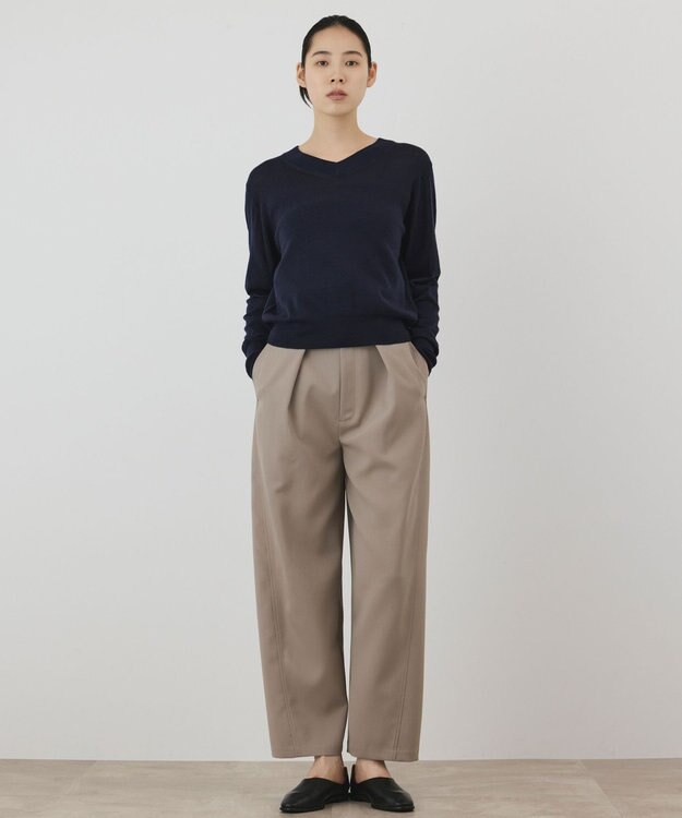 GRACE CONTINENTAL バイカラーウールニットトップ ネイビー