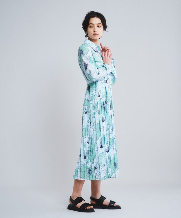 GRACE CONTINENTAL マッププリントシャツワンピース ライトグリーン