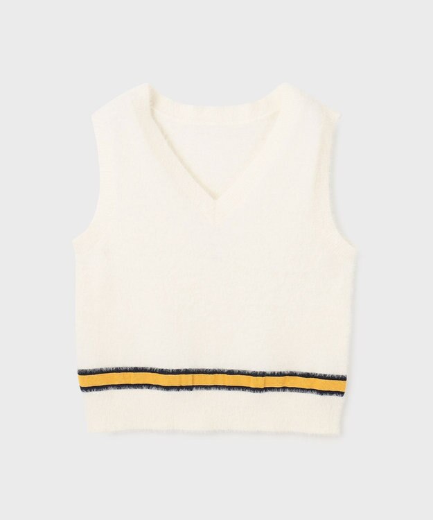 GRACE CONTINENTAL シャギーバイカラーニットノースリーブ ホワイト