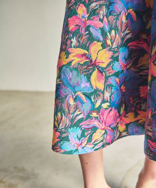 GRACE CONTINENTAL フラワージャガードフレアスカート ブルー