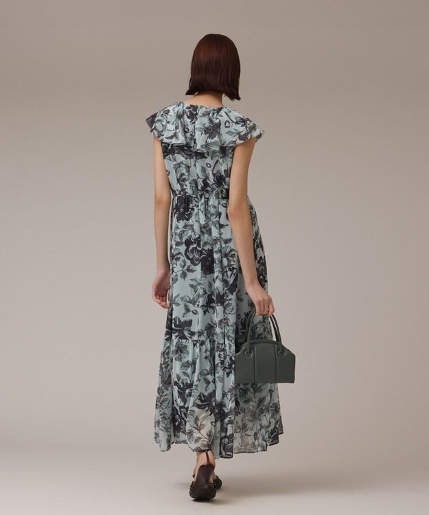 GRACE CONTINENTAL フラワープリントフリルワンピース グリーン