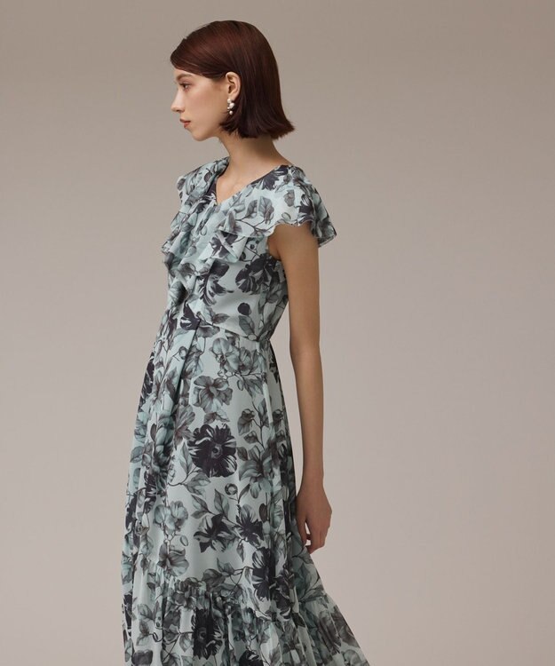 GRACE CONTINENTAL フラワープリントフリルワンピース グリーン