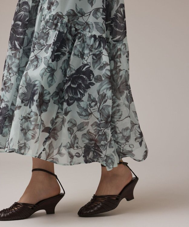 GRACE CONTINENTAL フラワープリントフリルワンピース グリーン