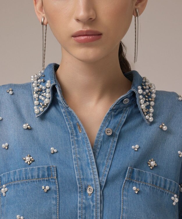 GRACE CONTINENTAL デニムハーフスリーブシャツ ブルー