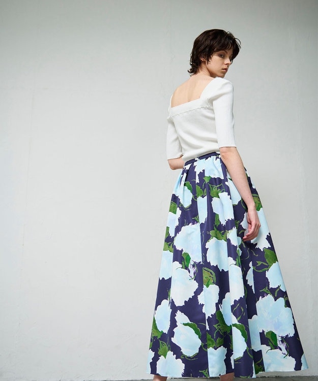 GRACE CONTINENTAL グログランボタニカルスカート ネイビー