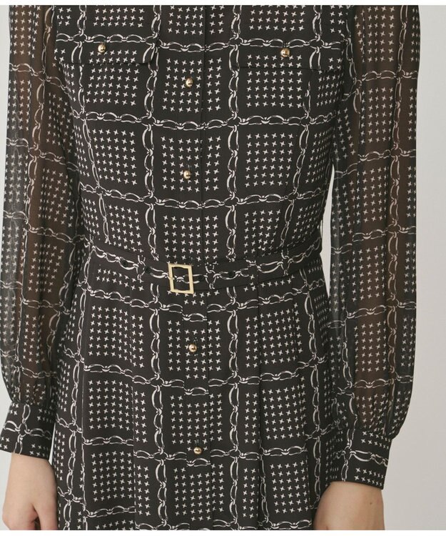 GRACE CONTINENTAL チェーンチェックプリントワンピース ブラック