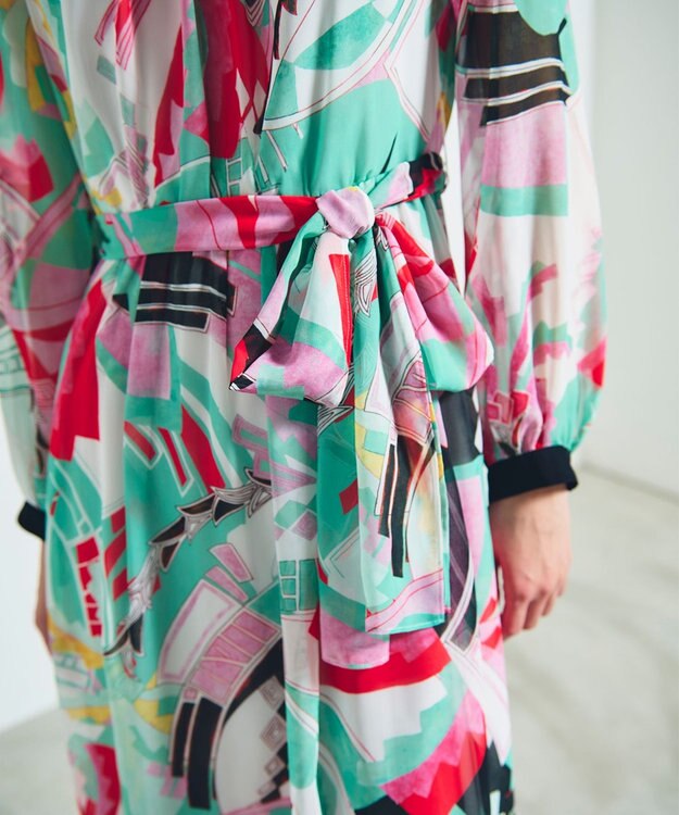 GRACE CONTINENTAL アールデコリゾートプリントワンピース ピンク