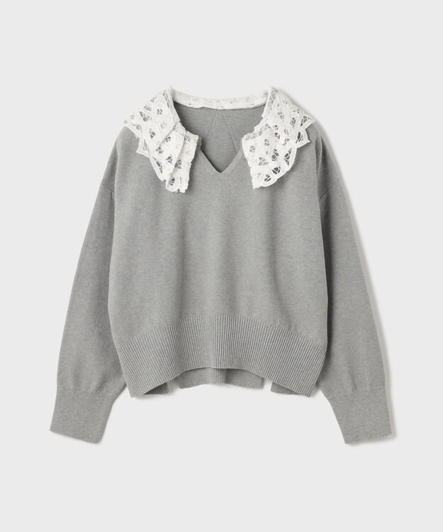 GRACE CONTINENTAL レースカラーニットトップ グレー