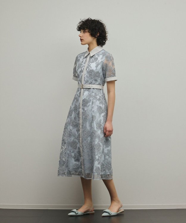 GRACE CONTINENTAL フラワーコード刺繍ワンピース グレー