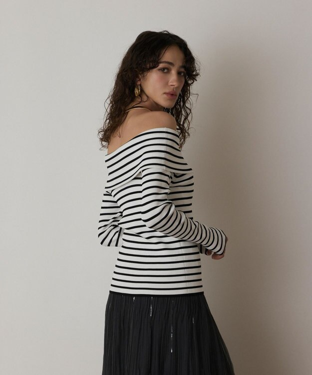 GRACE CONTINENTAL オフショルリブニットトップ バイカラー