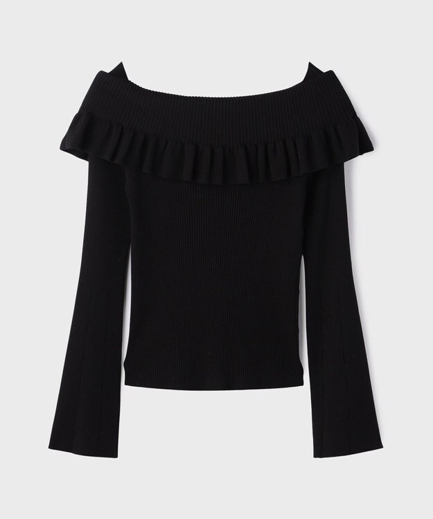 GRACE CONTINENTAL オフショルフリルニットトップ ブラック