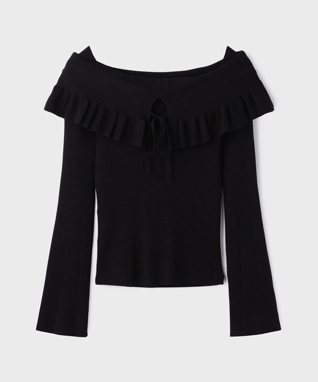 GRACE CONTINENTAL オフショルフリルニットトップ ブラック