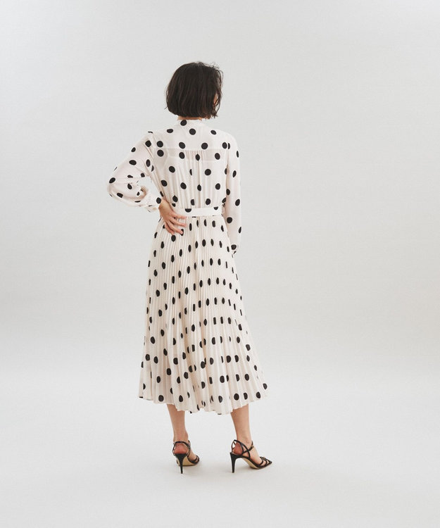 BCBG MAXAZRIA　総プリーツ　ポイントメッシュ絵画風プリントワンピース ボウタイプリーツワンピースfor Christel Takigawa(フォーマル