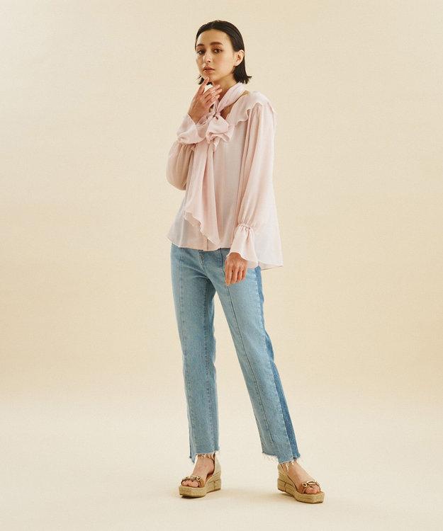 GRACE CONTINENTAL カットオフスリムデニムパンツ サックス