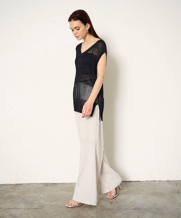 GRACE CONTINENTAL ラメメッシュニットトップ ブラック