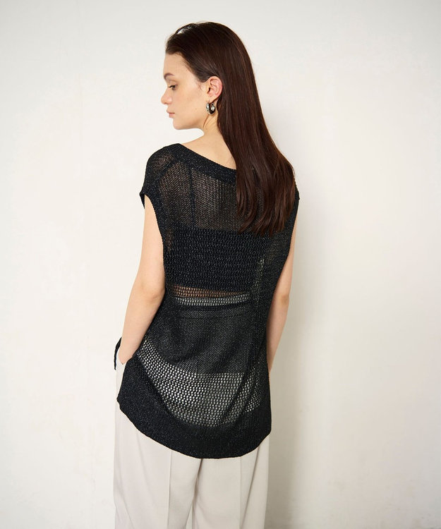GRACE CONTINENTAL ラメメッシュニットトップ ブラック