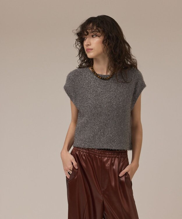 GRACE CONTINENTAL ショートフェザーニットトップ グレー