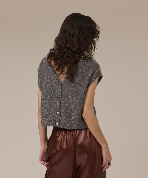 GRACE CONTINENTAL ショートフェザーニットトップ グレー