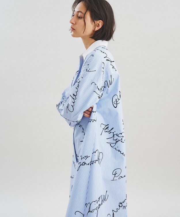 GRACE CONTINENTAL フロッキーストライプシャツワンピース サックス