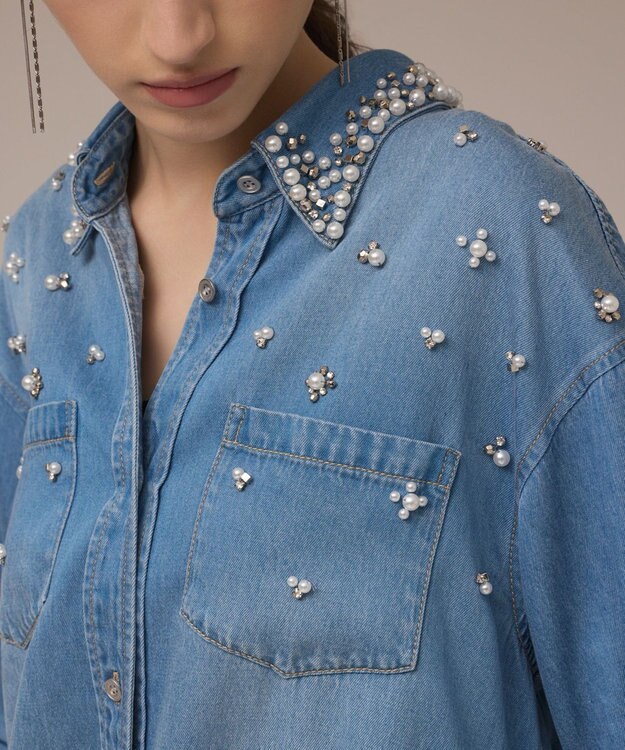 GRACE CONTINENTAL デニムハーフスリーブシャツ ブルー