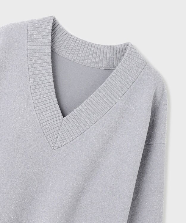 GRACE CONTINENTAL ラメVネックニットトップ グレー