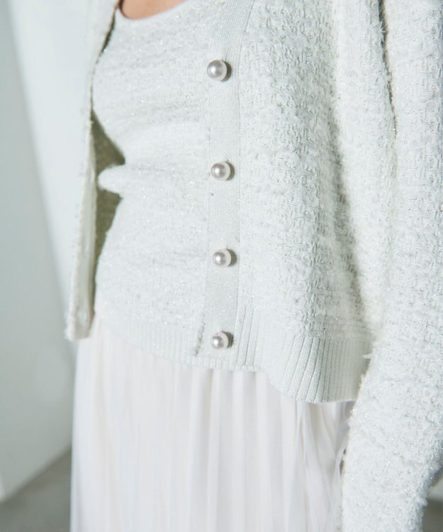 GRACE CONTINENTAL ラメツイードニットカーディガン ホワイト