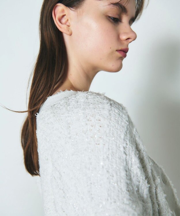 GRACE CONTINENTAL ラメツイードニットカーディガン ホワイト