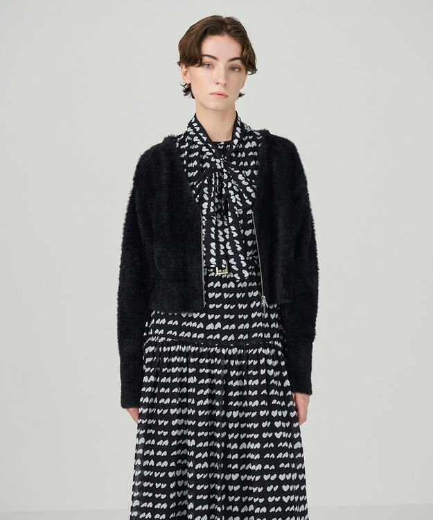 GRACE CONTINENTAL フェザーzipニットカーディガン ブラック